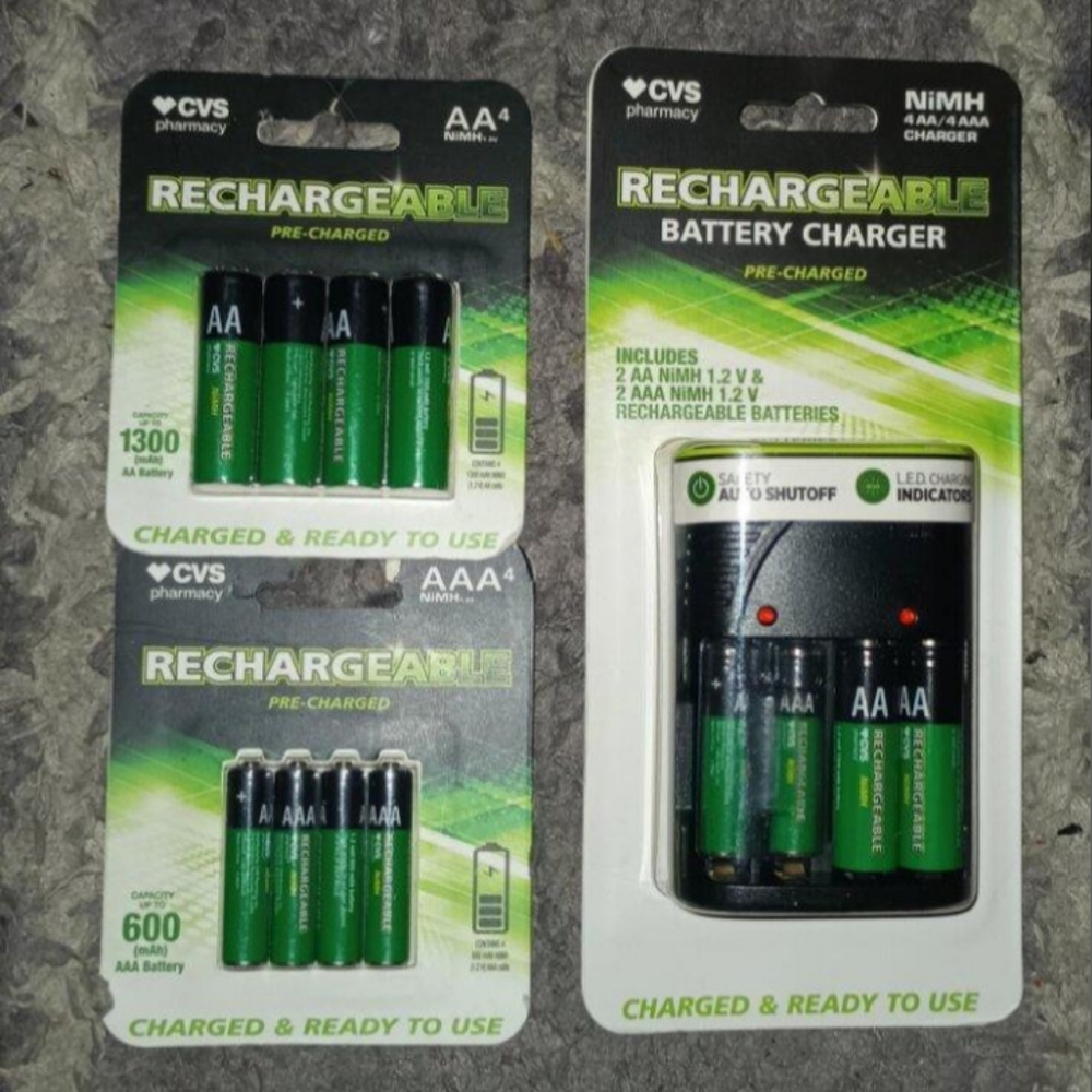 CVS RECHARGEABLE BATTERIES + CHARGER